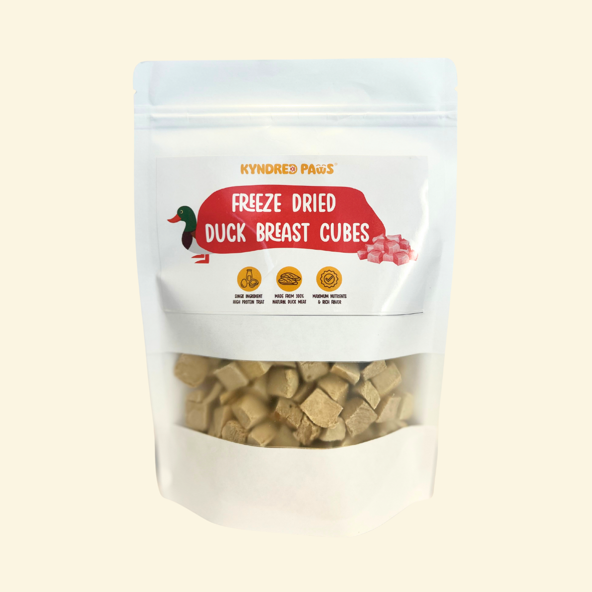 Kyndred Paws Freeze-Dried Duck Breast Cubes for Cats & Dogs | Single-Ingredient