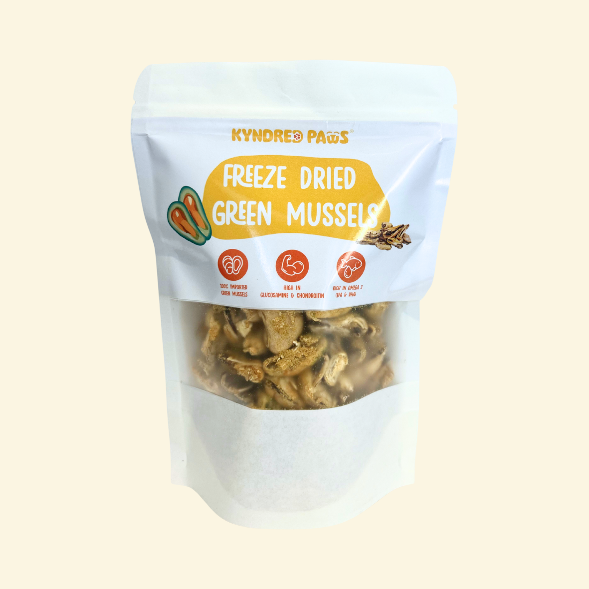 Kyndred Paws Freeze-Dried Green Mussel Treats for Cats & Dogs | Single-Ingredient Seafood