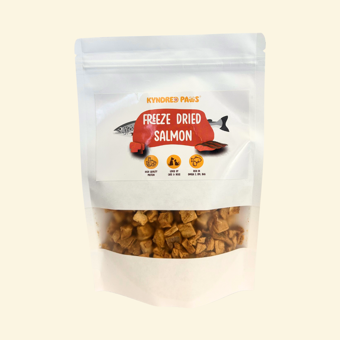 Kyndred Paws Freeze-Dried Salmon Treats for Cats & Dogs | Single-Ingredient Seafood (Fillet & Cubes)