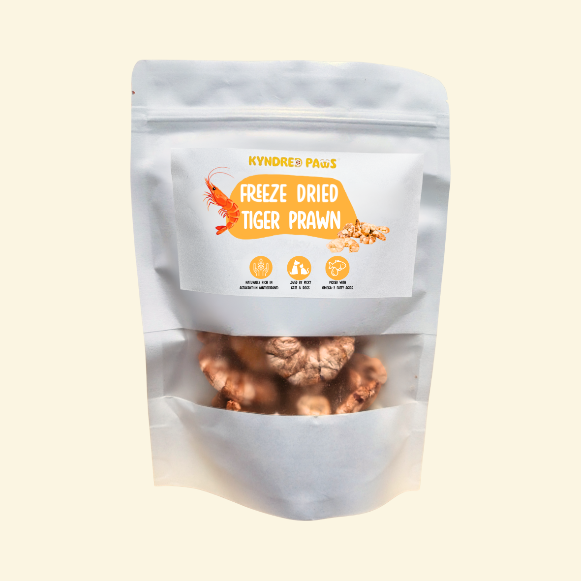 Kyndred Paws Freeze-Dried Tiger Prawn Treats for Cats & Dogs | Single-Ingredient Seafood
